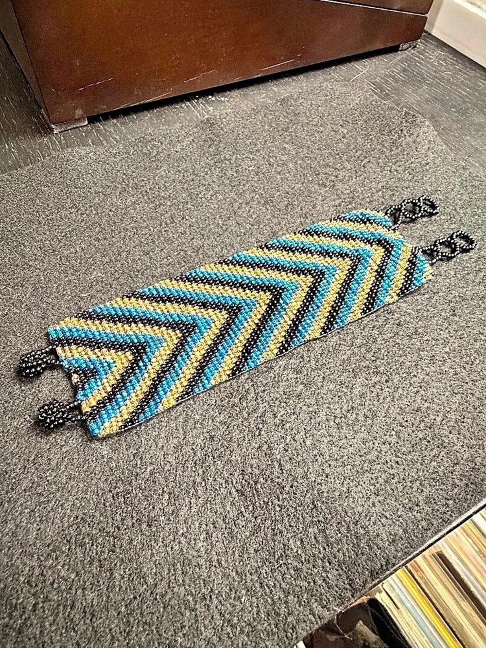 Beaded Chevron Bracelet in Blue & Black
